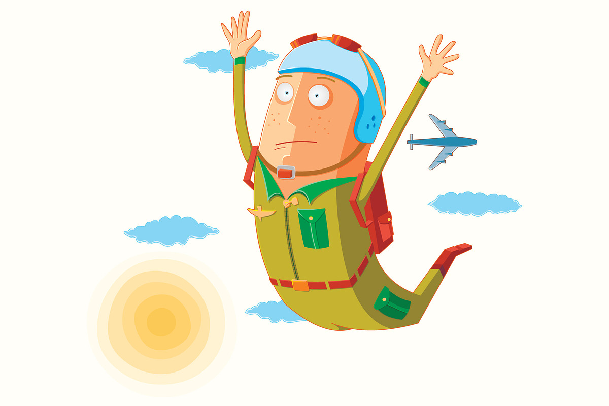 Flat Parachutist  in Action in Illustrations - product preview 8