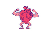 Healthy Heart Flexing Muscle Drawing