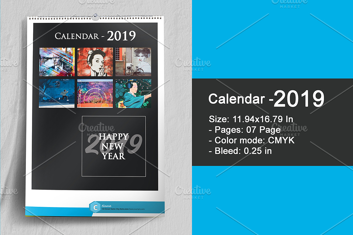 Wall Calendar 2019 - V16 in Stationery Templates - product preview 8