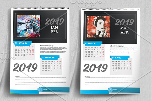 Wall Calendar 2019 - V16 in Stationery Templates - product preview 1