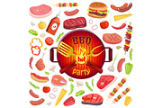 BBQ Party Icons Meat Veggies Vector