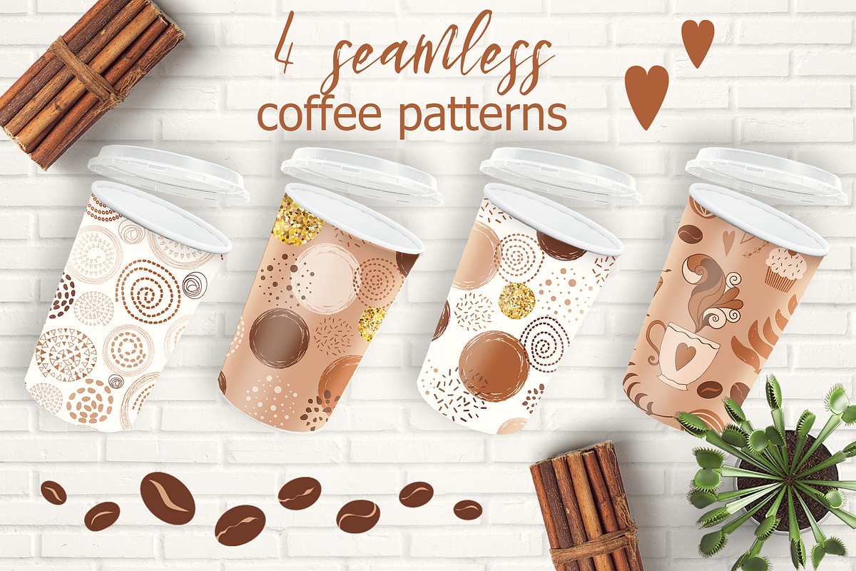4 seamless coffee patterns. Digital. in Patterns - product preview 8