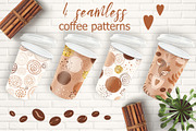 4 seamless coffee patterns. Digital.