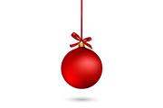 Red Christmas ball with ribbon and