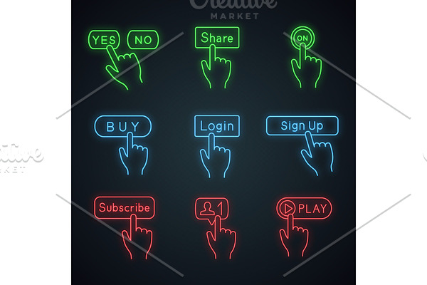 Click buttons neon light icons