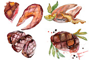 Salmon fish steaks PNG watercolor 