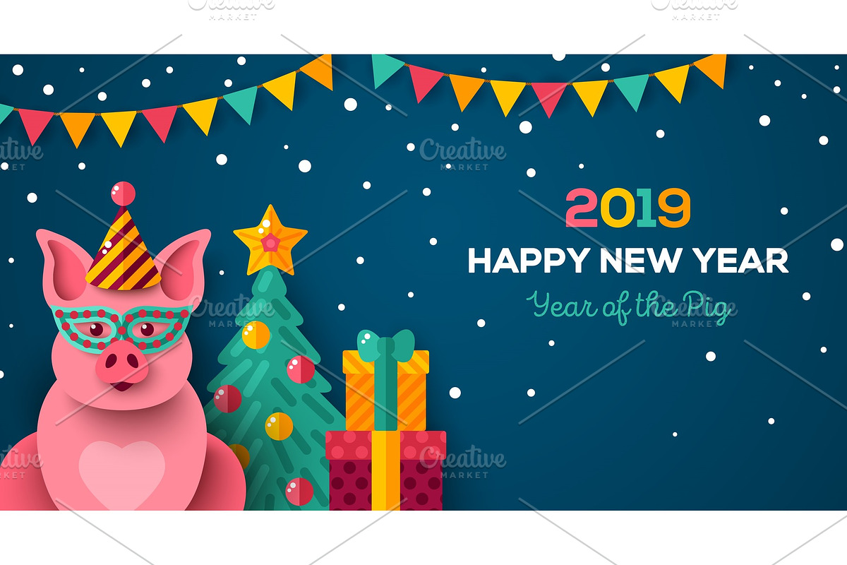 Happy New year night with pig in Illustrations - product preview 8