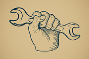 Vintage Sketch Hand with Wrench