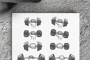 Set of hands with dumbbells