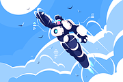 Man super hero spacesuit in sky