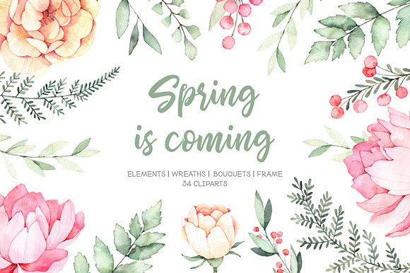 Spring is coming. Watercolor flowers in Illustrations - product preview 2