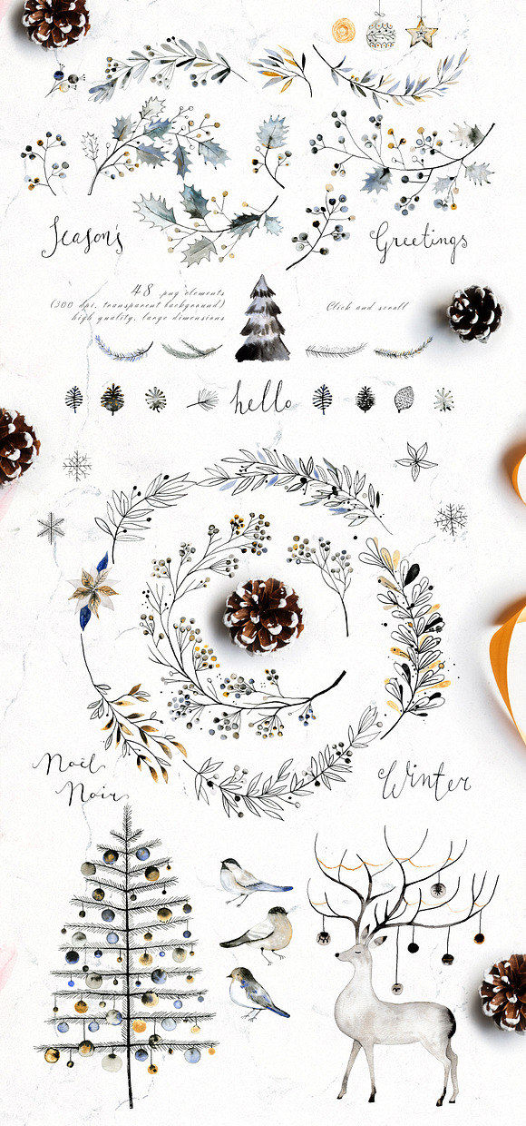 Noel Noir - Watercolor Christmas Set in Illustrations - product preview 2