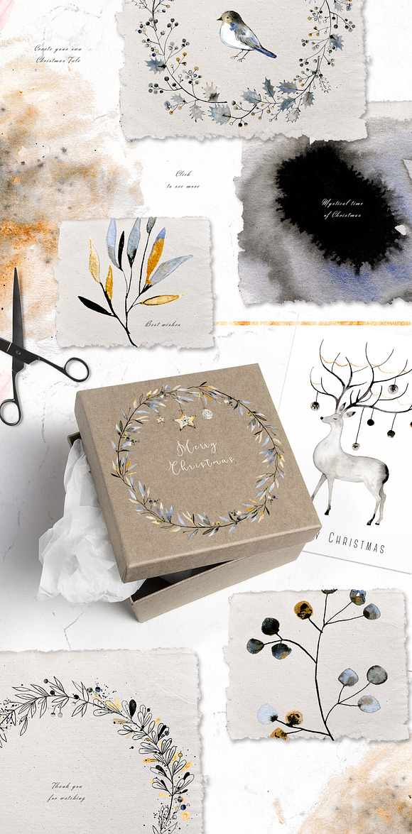 Noel Noir - Watercolor Christmas Set in Illustrations - product preview 3