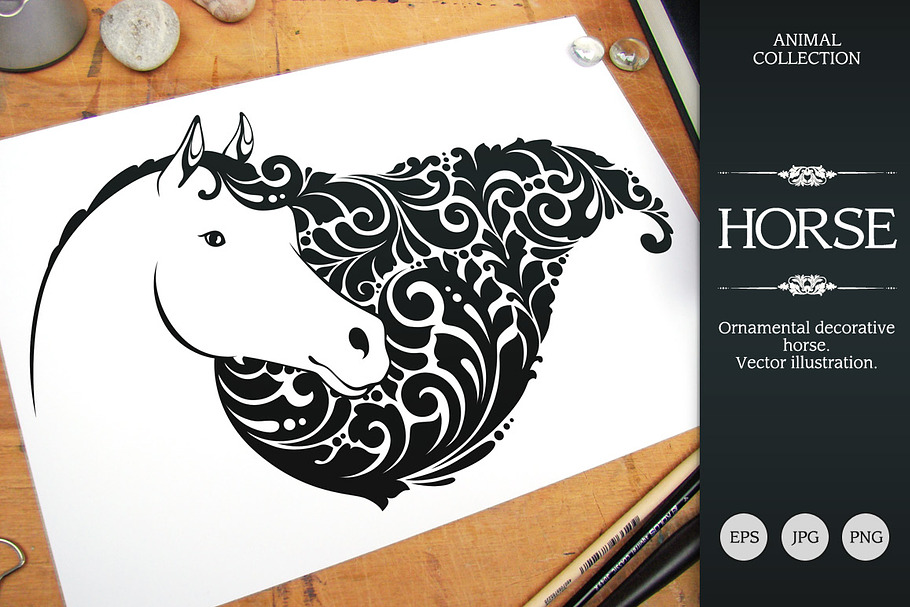 Ornate Calligraphic Horse in Illustrations - product preview 8
