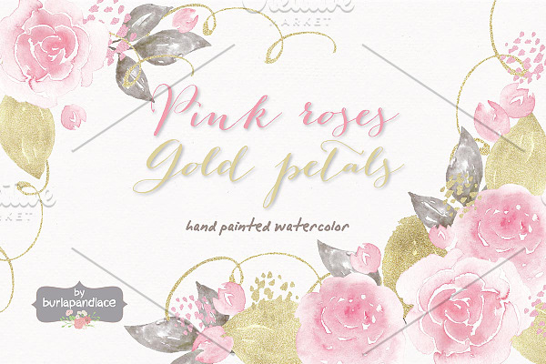 Pink roses watercolor clipart
