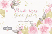 Pink roses watercolor clipart