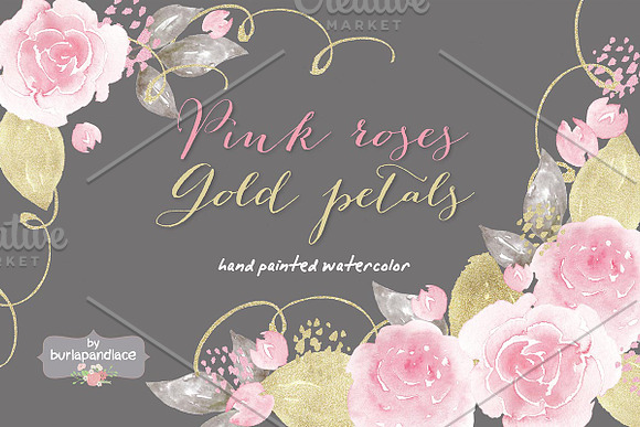 Pink roses watercolor clipart in Illustrations - product preview 1