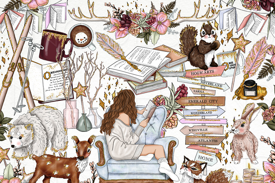 Books Animals Fashion Girl Clip Art in Illustrations - product preview 8
