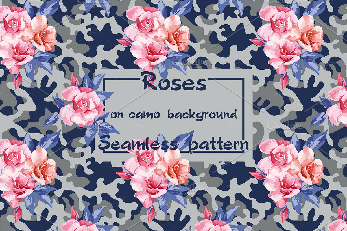 Pink roses on the camo background in Patterns - product preview 8