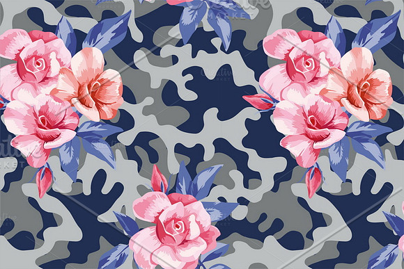Pink roses on the camo background in Patterns - product preview 1