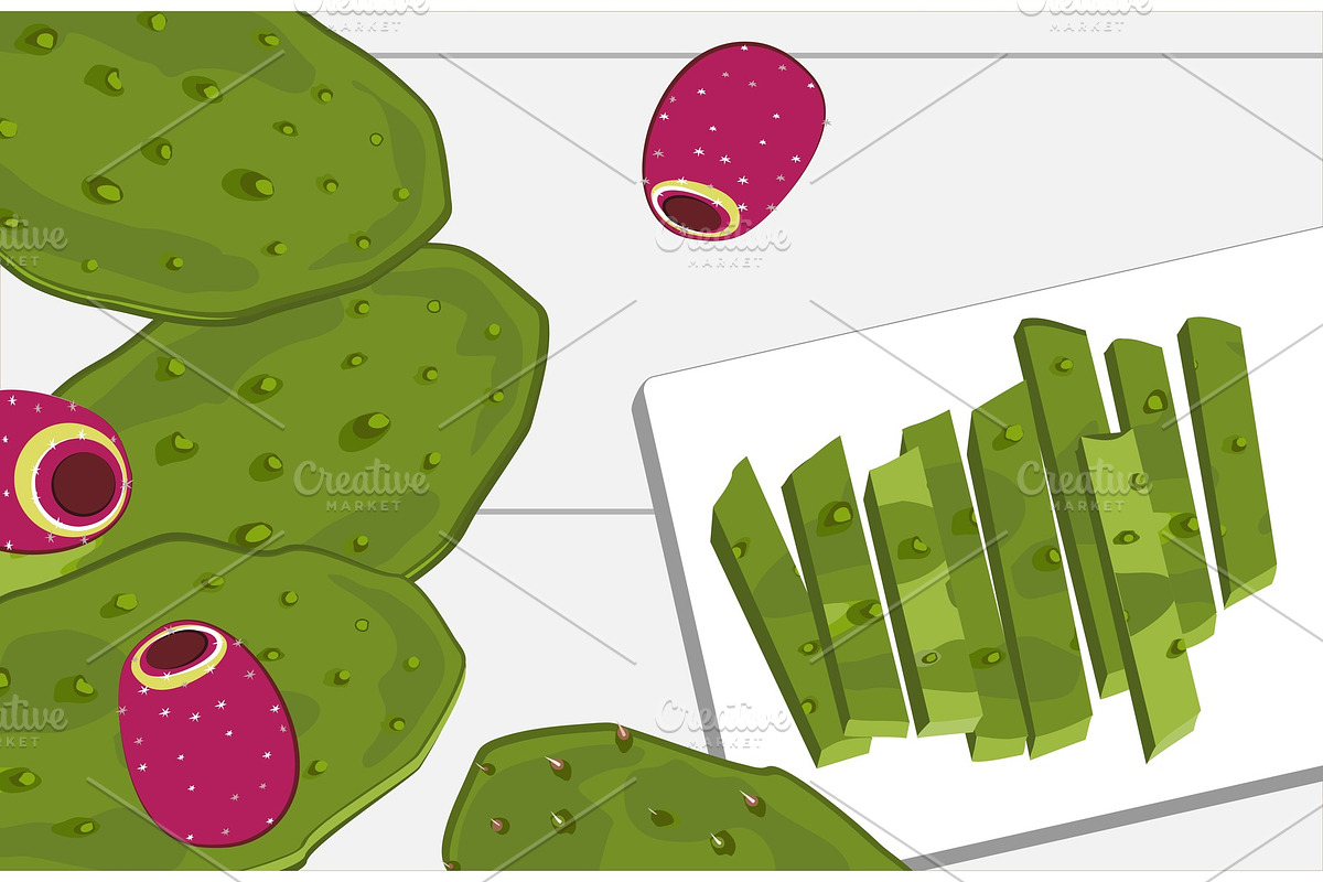 Nopal cactus paddle and fruits in Illustrations - product preview 8