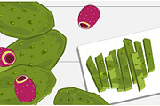 Nopal cactus paddle and fruits