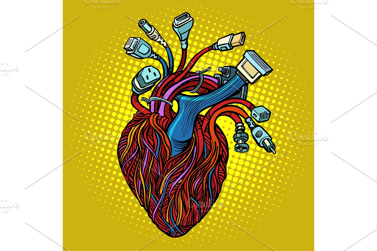Cyber heart. Wires and cables in Illustrations - product preview 8