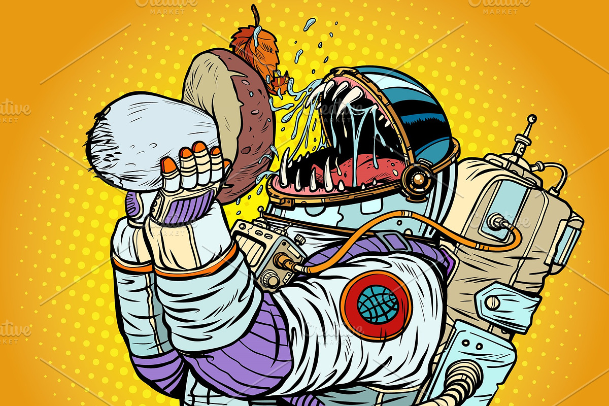 Astronaut Monster Eats Mushroom in Illustrations - product preview 8