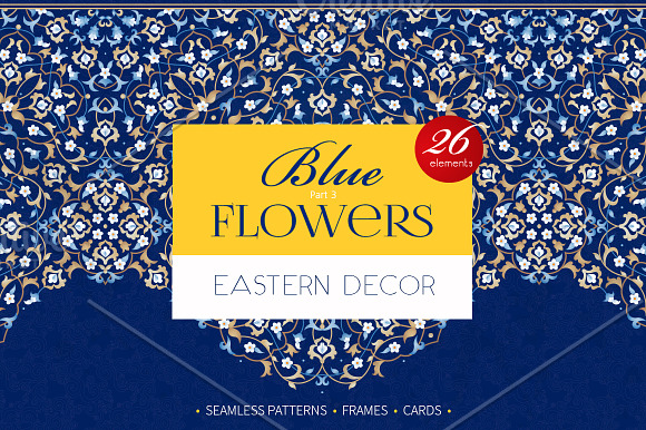 3.Kit Of Eastern Decor. Blue Flowers in Illustrations - product preview 3