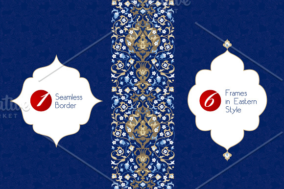 3.Kit Of Eastern Decor. Blue Flowers in Illustrations - product preview 5