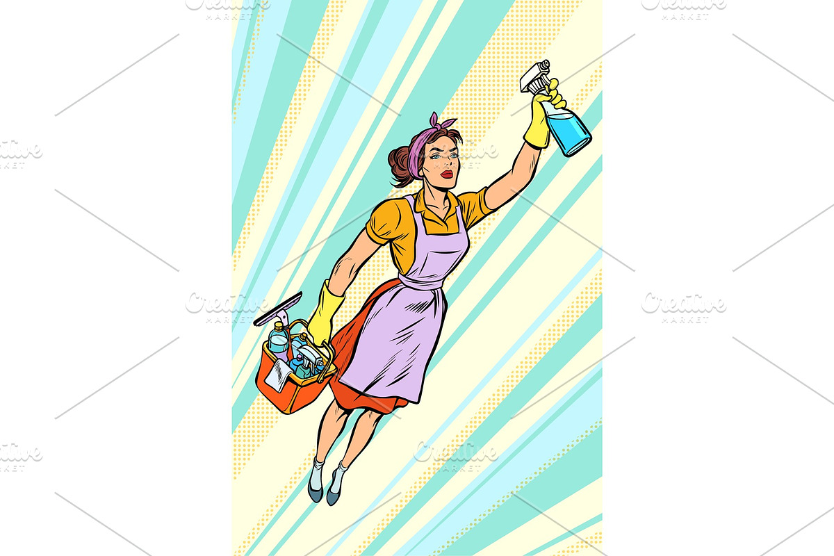 woman cleaner, superhero flying in Illustrations - product preview 8
