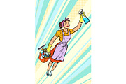 woman cleaner, superhero flying