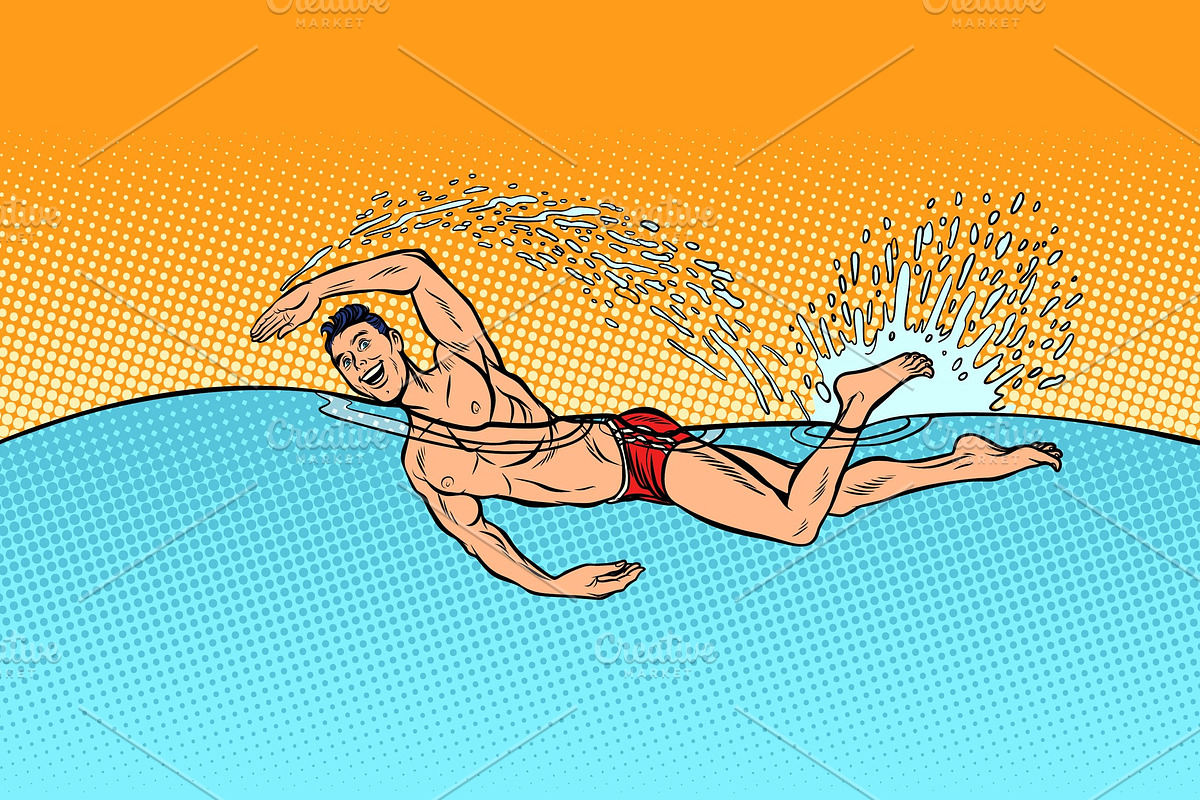 man swimmer swims in Illustrations - product preview 8
