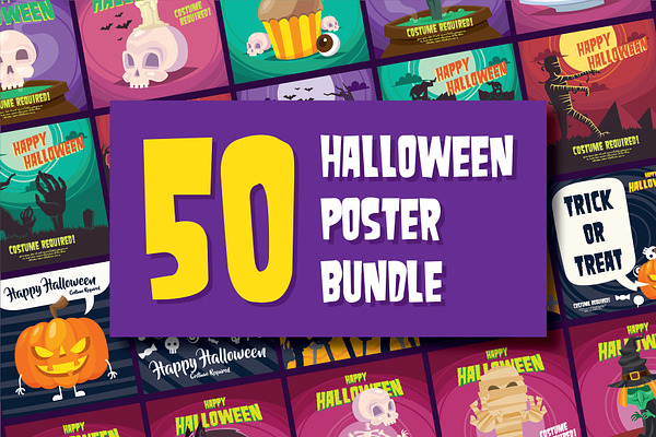 50 Halloween Clipart Posters Bundle