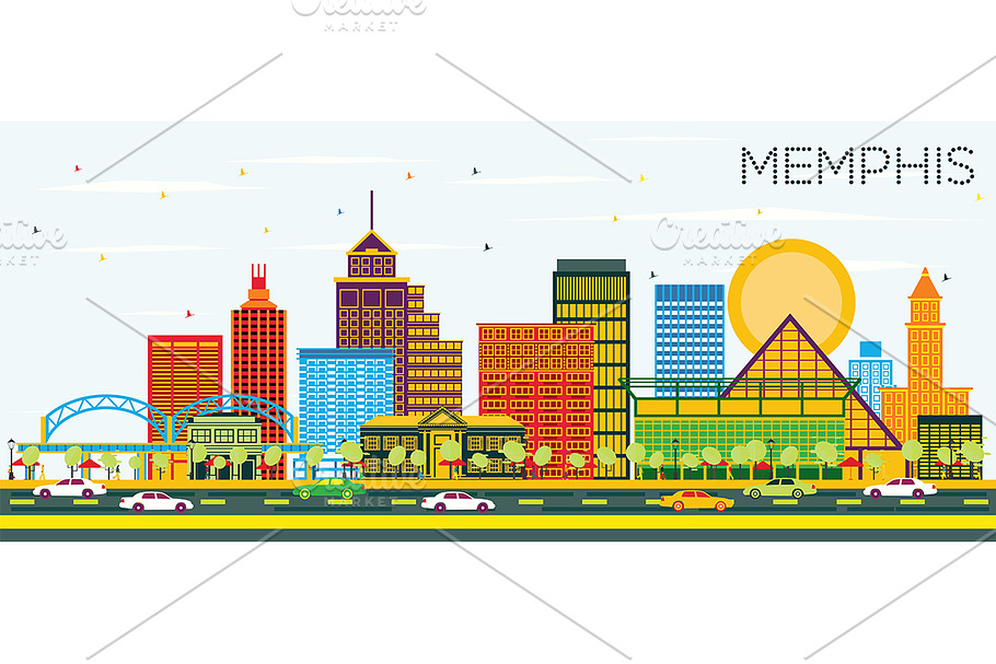 Memphis Tennessee Skyline with Color
