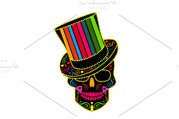 Skull icon gentleman colorful