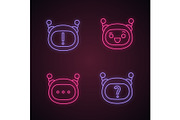 Robot emojis neon light icons set