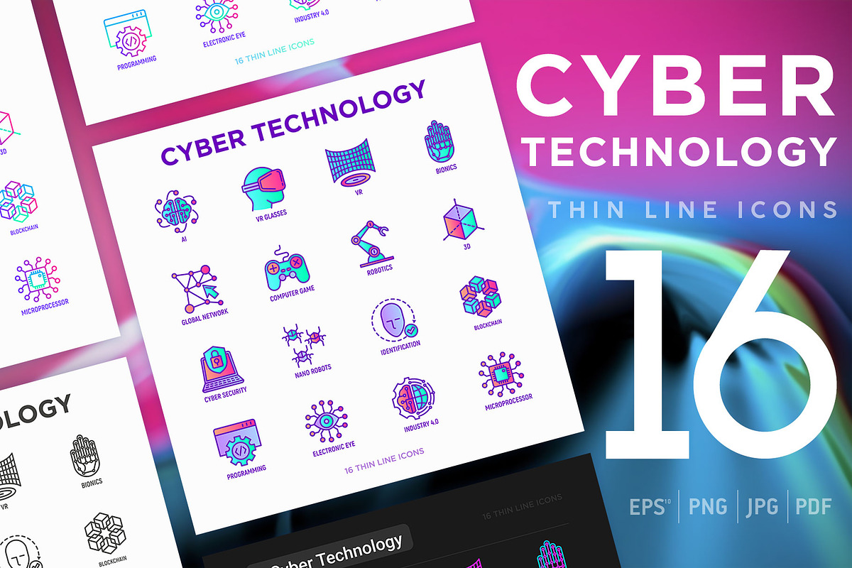 Cyber Technology | 16 Thin Line Icon in Icons - product preview 8