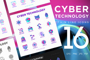 Cyber Technology | 16 Thin Line Icon