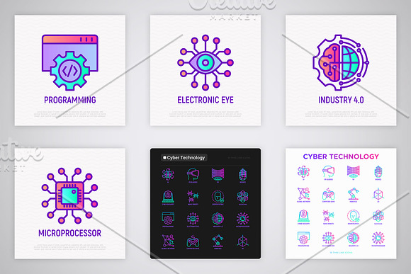 Cyber Technology | 16 Thin Line Icon in Icons - product preview 5