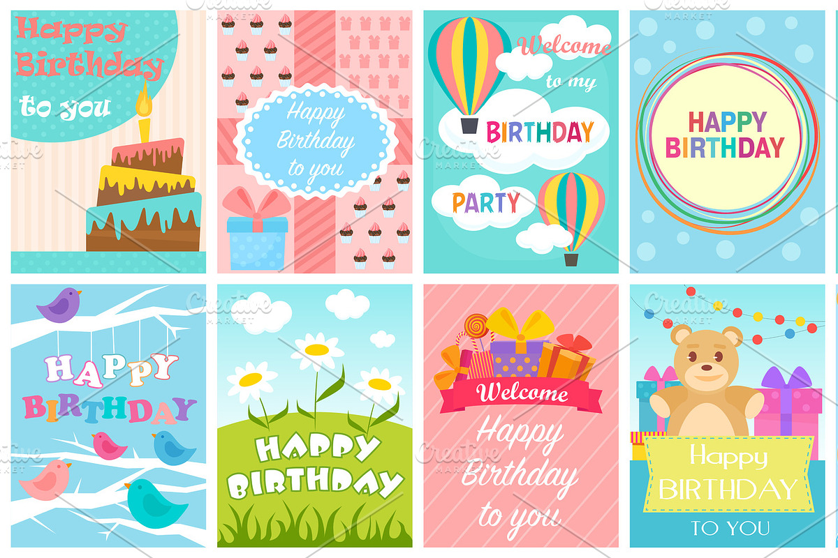 Cute Birthday card set. in Illustrations - product preview 8