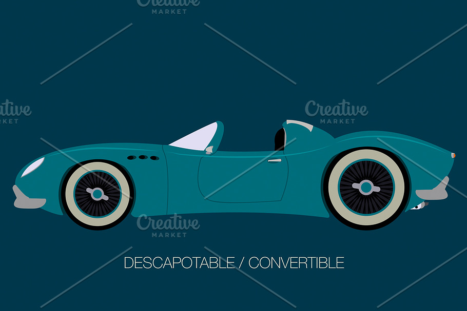 blue cabriolet european car in Illustrations - product preview 8
