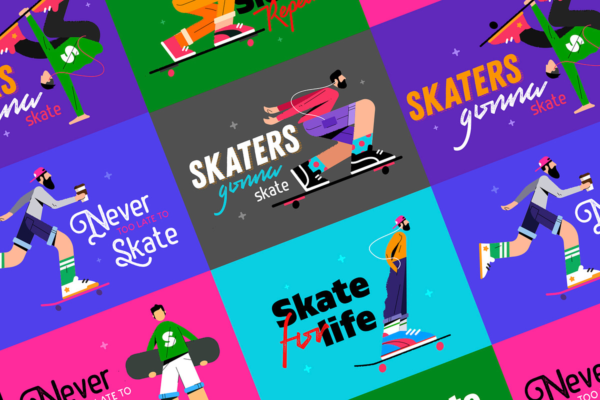 Skaters set in Illustrations - product preview 8