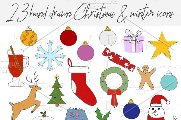 Christmas hand drawn clipart icons