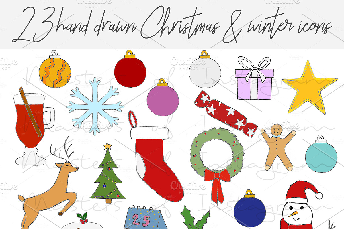 Christmas hand drawn clipart icons in Illustrations - product preview 8
