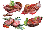 Meat steaks PNG watercolor set