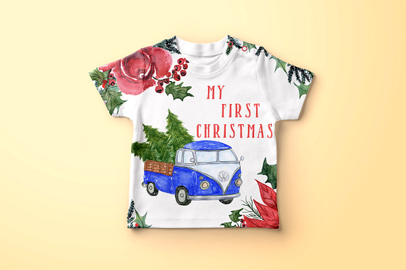 Watercolor Christmas Trucks clipart in Illustrations - product preview 2
