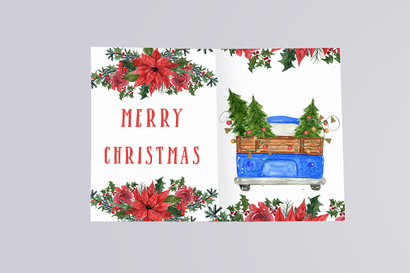 Watercolor Christmas Trucks clipart in Illustrations - product preview 3
