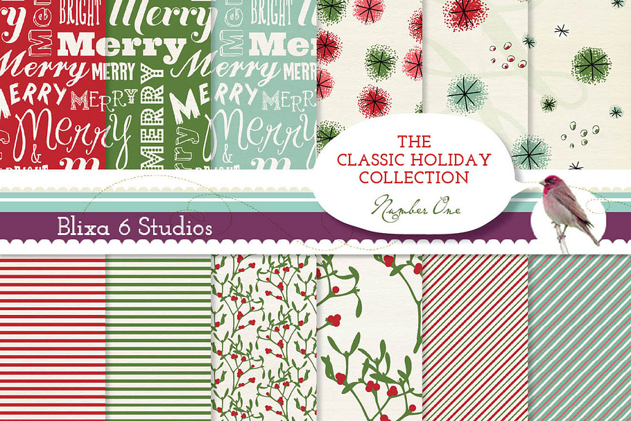 12 Classic Holiday Digital Papers