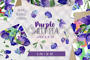 Purple sweet pea PNG watercolor set